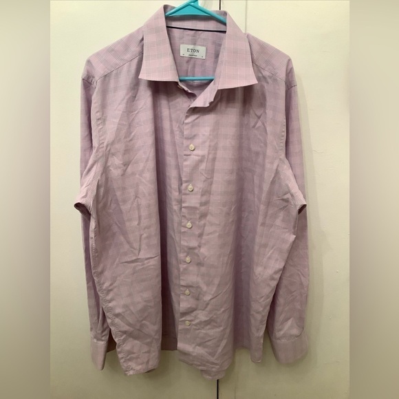 ETON CONTEMPORARY FIT 46 18 XXL DRESS SHIRT Pink CHECK & PLAID Cotton​​​​​